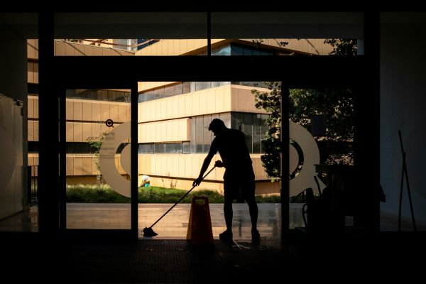 FM-sector A facilities management contractor - cleaner - at work